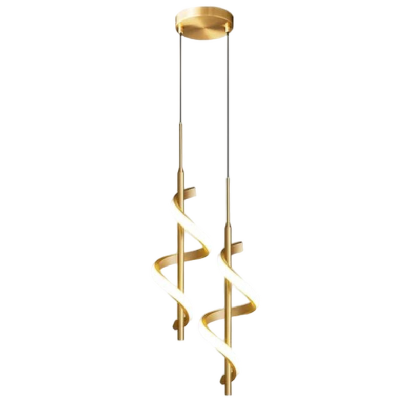 Lustre Pendente Duplo em Espiral Dourado de Led