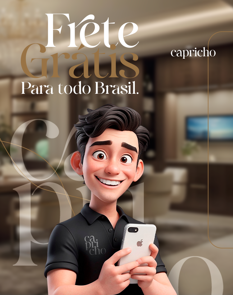 Flyer promocional da Loja Capricho, otimizado para celular, com ofertas exclusivas em decoração de interiores e frete grátis em compras selecionadas