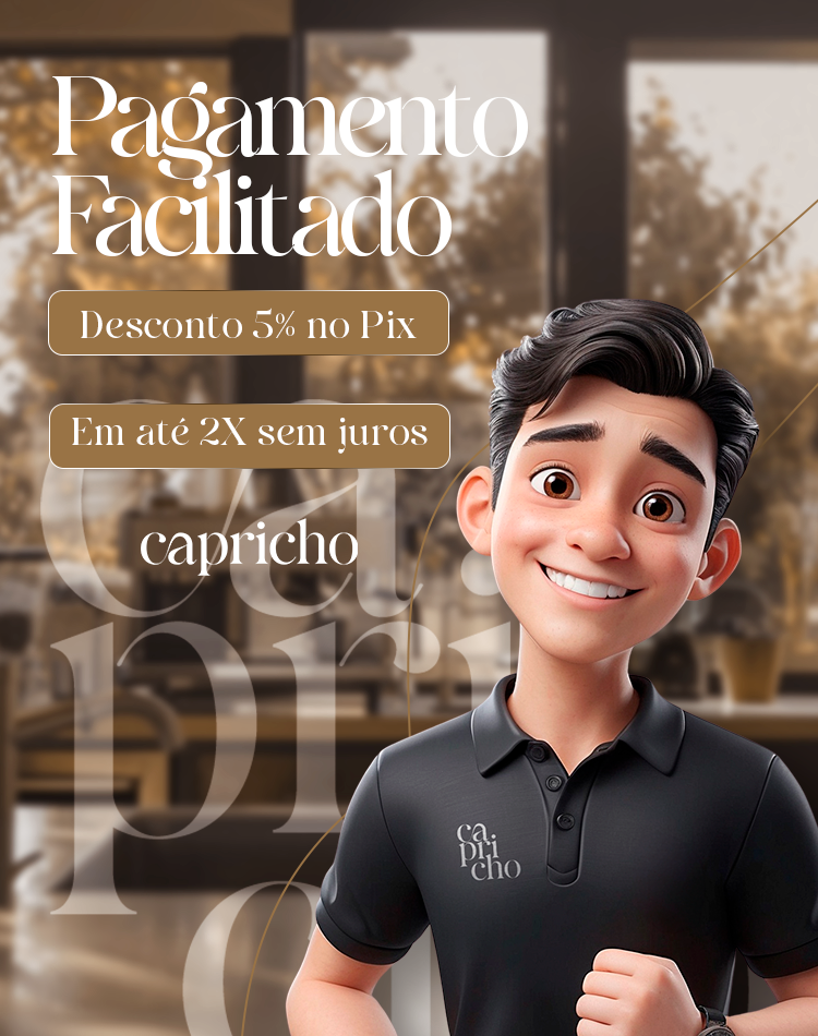 Flyer promocional da Loja Capricho, otimizado para celular, com ofertas exclusivas em decoração de interiores e frete grátis em compras selecionadas