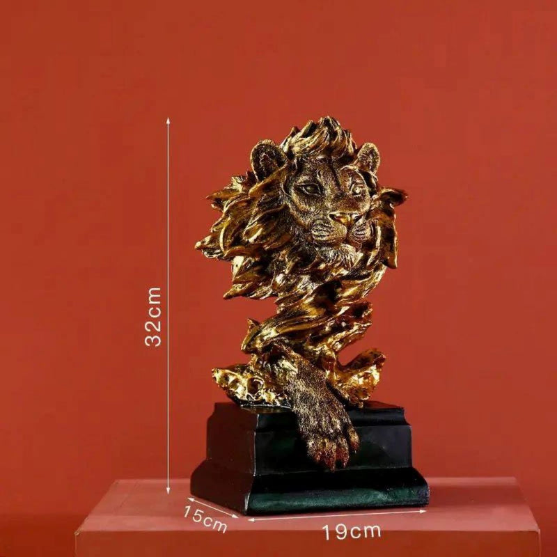 Escultura Leão Dourado em Face 32x19cm