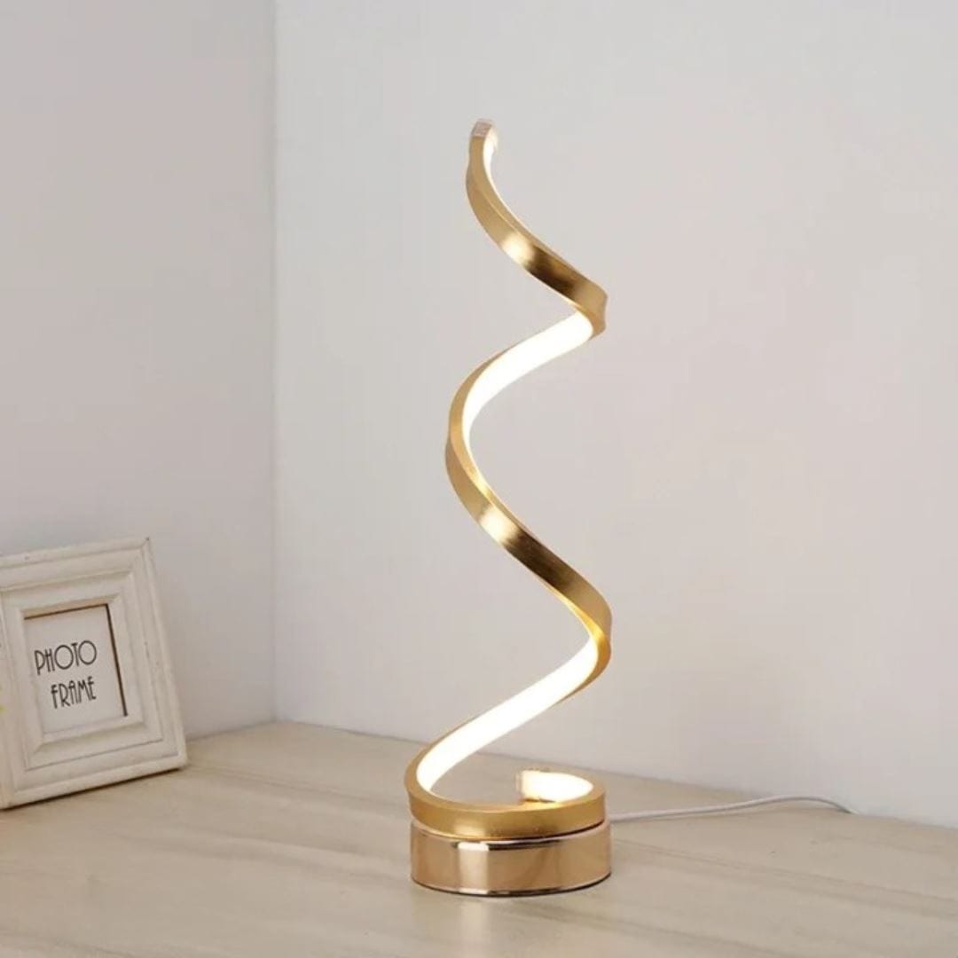 Loja Capricho Abajur - 0025 Luz Quente Luminária Abajur de Mesa Espiral Dourado Luna - 45cm