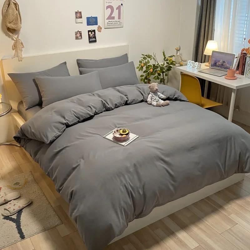 Loja Capricho Cama - 0006 Cinza / Casal (180x220cm) Jogo de Cama Ideale - 4 Peças