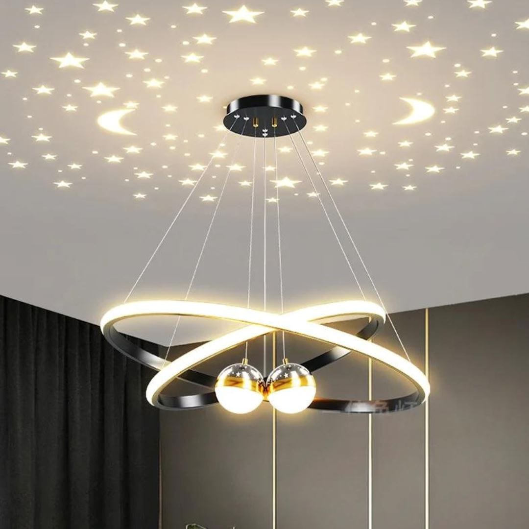 Loja Capricho Lustre - 0012 Preto Lustre Pendente Luxuoso Circular Duplo em Led