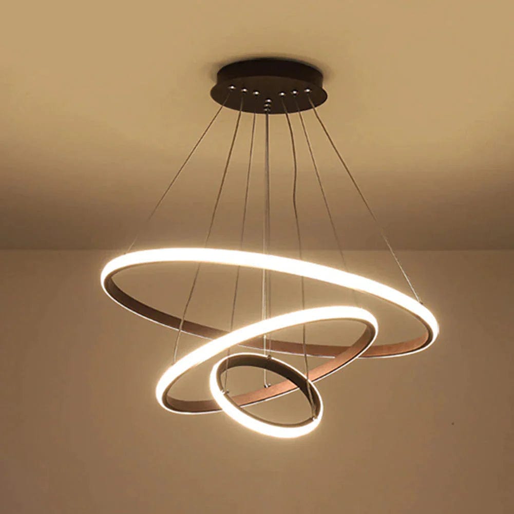 Loja Capricho Lustre - 0025 Preto 60x40x20cm / Quente Lustre Pendente Circular Triplo em Led para Sala Jantar (60cm)