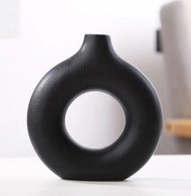 Loja Capricho Vaso - 0009 Preto / 14cm Vaso Decorativo Donut Nórdico Circular em Cerâmica