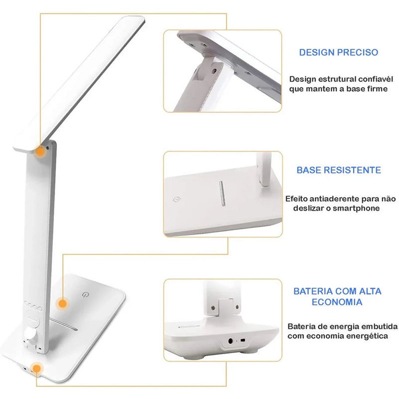 Luminária Abajur Touch Multifuncional Ajustável USB