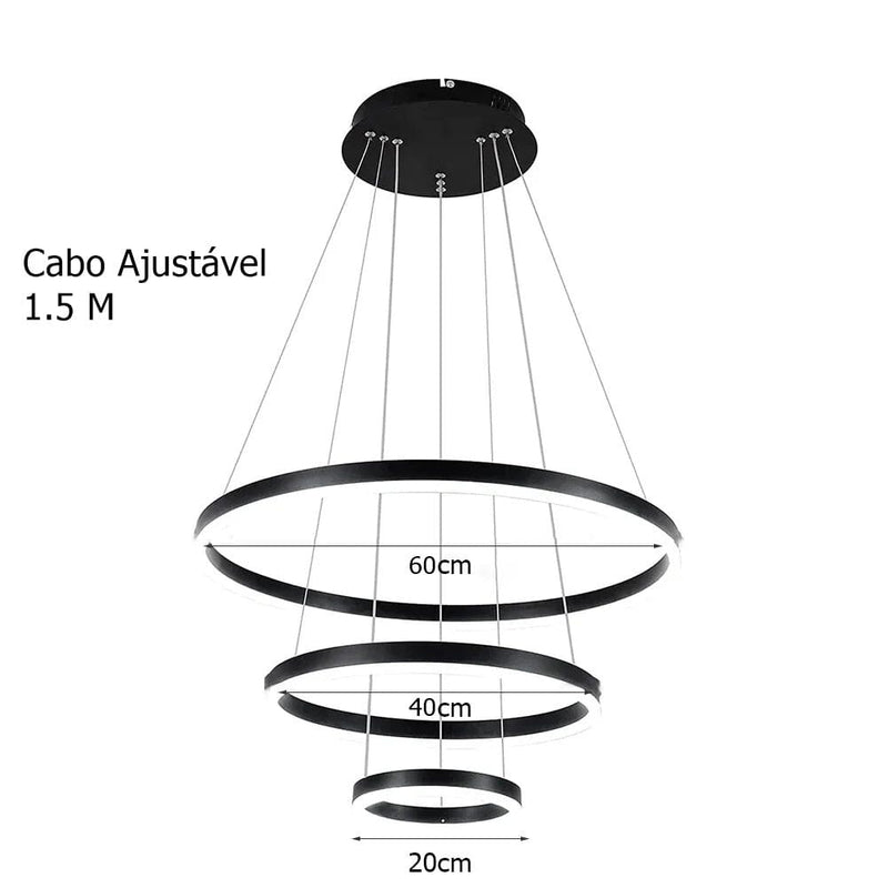 Lustre Pendente Circular Triplo em Led para Sala Jantar (60cm)