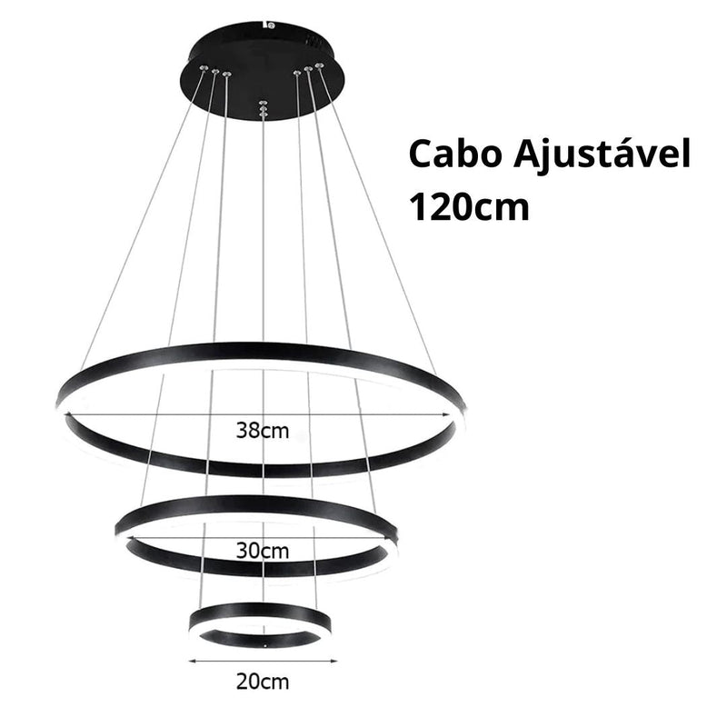 Lustre Pendente Circular Triplo em Led para Sala Jantar