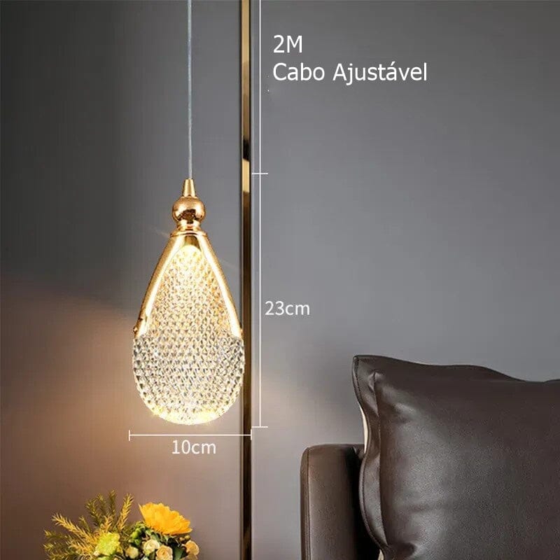 Lustre Pendente de Luxo Gota Dourado