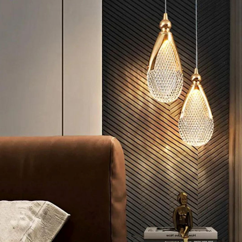 Lustre Pendente de Luxo Gota Dourado