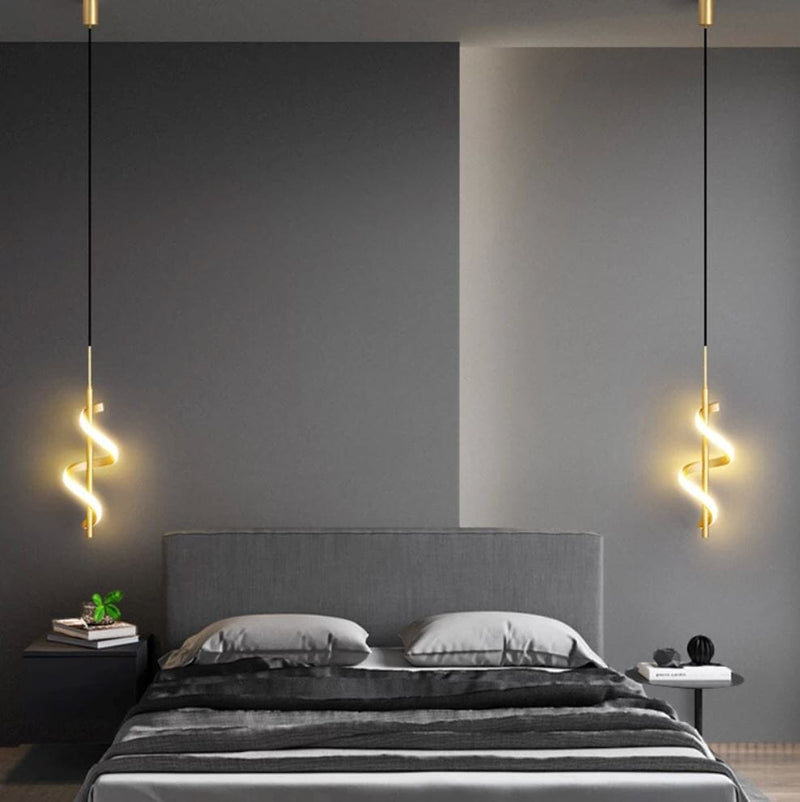 Lustre Pendente em Espiral Dourado de Led