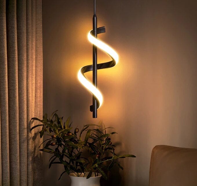 Lustre Pendente em Espiral Preto de Led