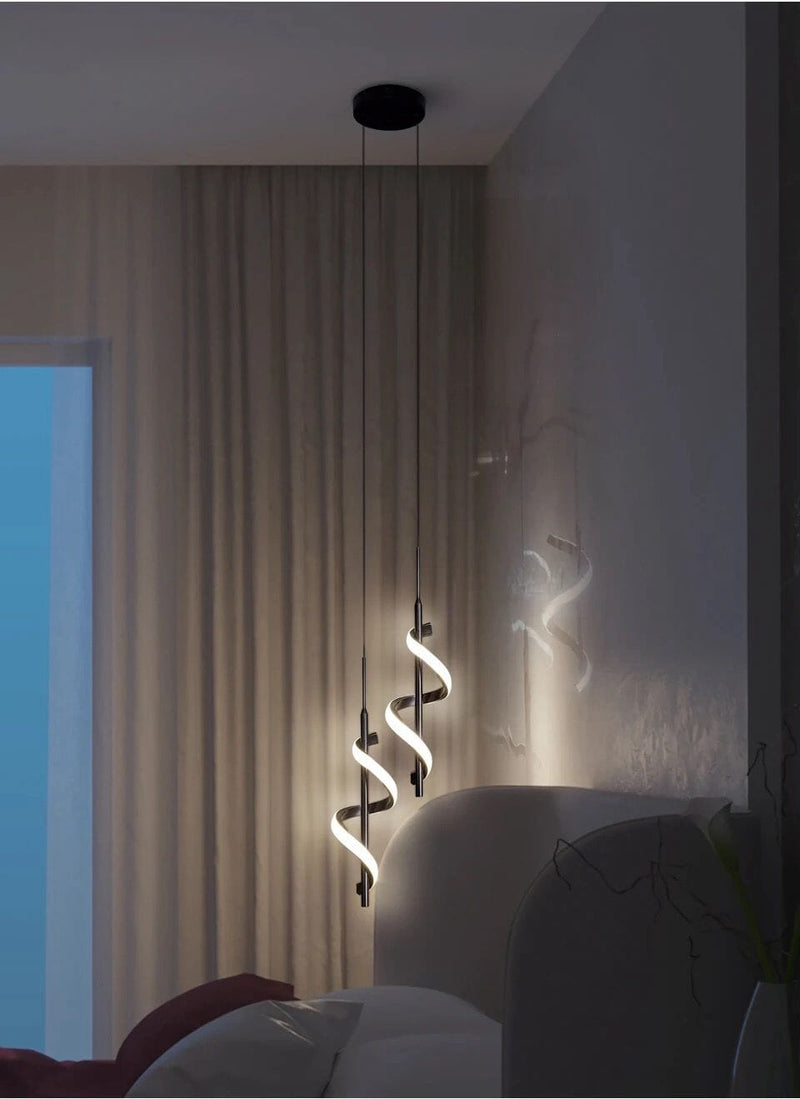 Lustre Pendente Duplo em Espiral Preto de Led